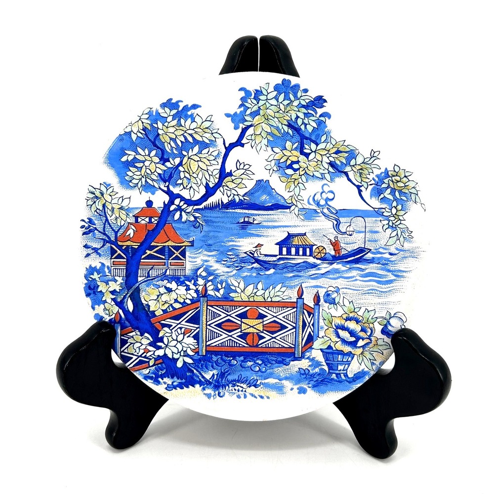 Royal Crown Derby England VTG Ceramic Teapot Trivet Chinoiserie Asian Landscape